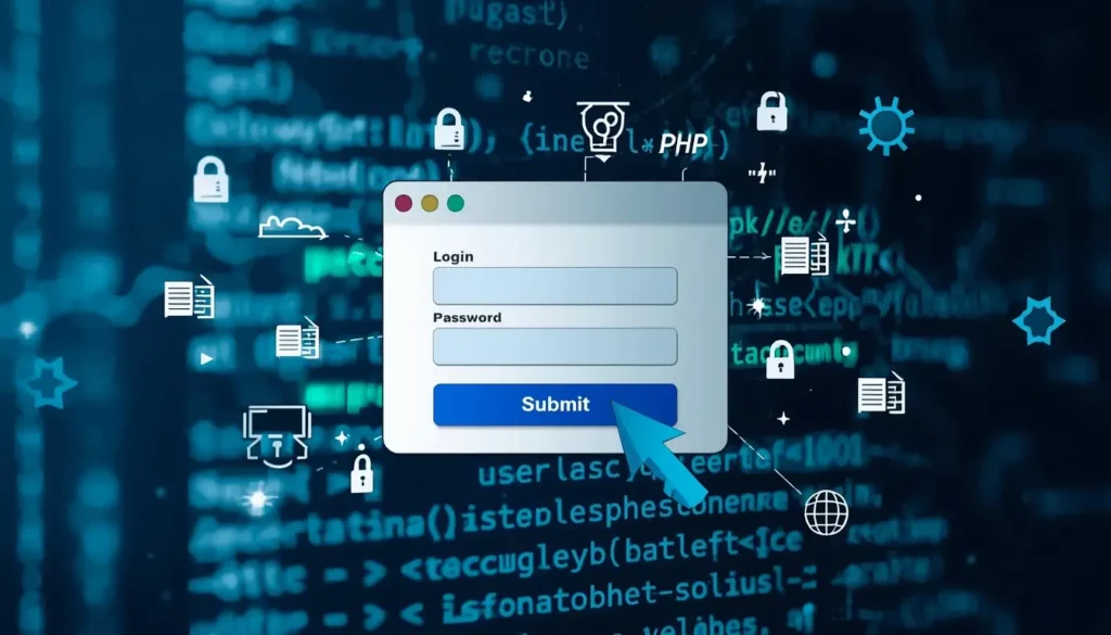 Diagram illustrating steps to create a secure login page with security features and best practices highlighted.